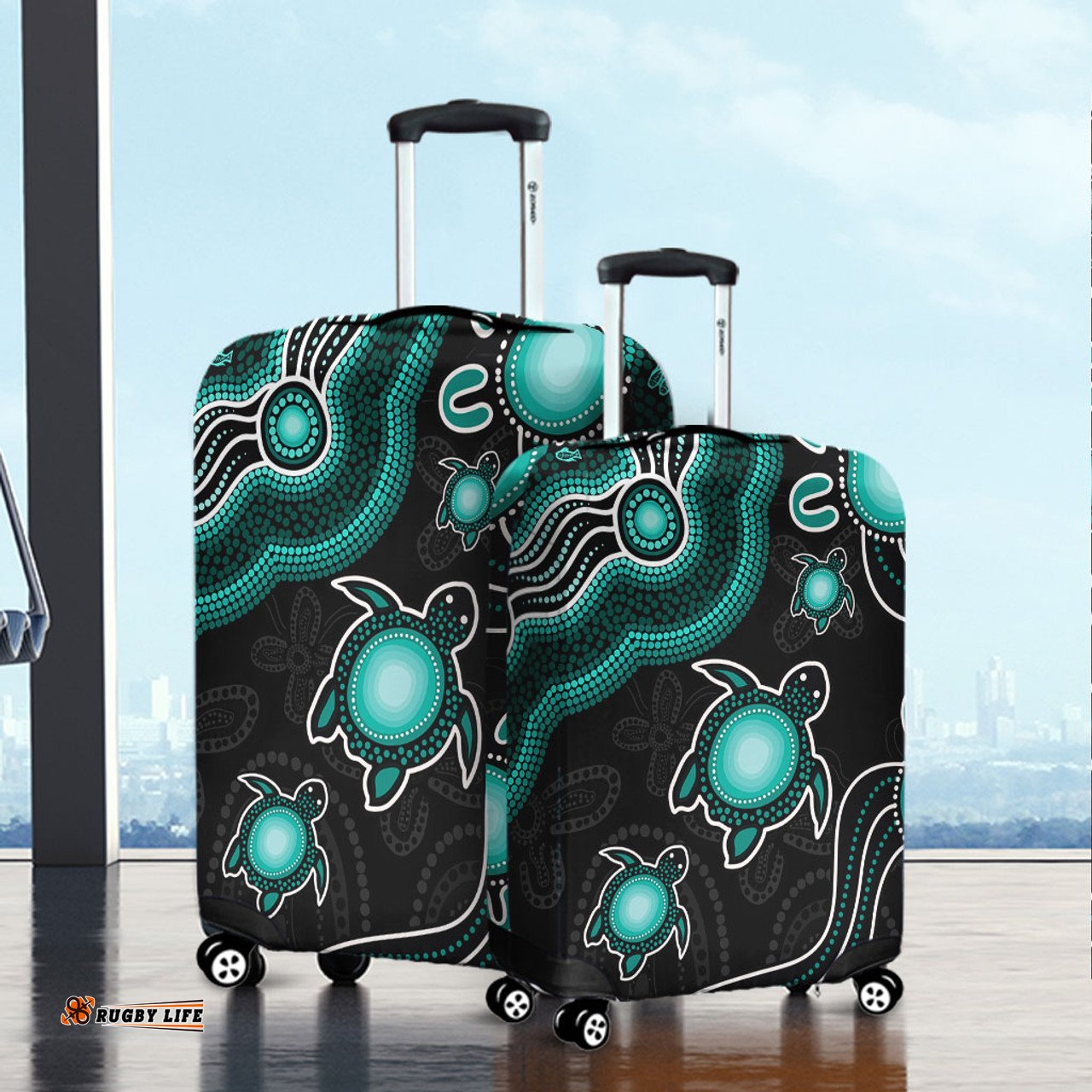 Australia Aboriginal Turtle Dreaming Journey Featuring Dot Art Turquoise Luggage Cover