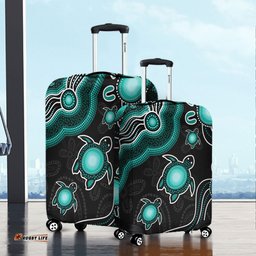 Australia Aboriginal Turtle Dreaming Journey Featuring Dot Art Turquoise Luggage Cover