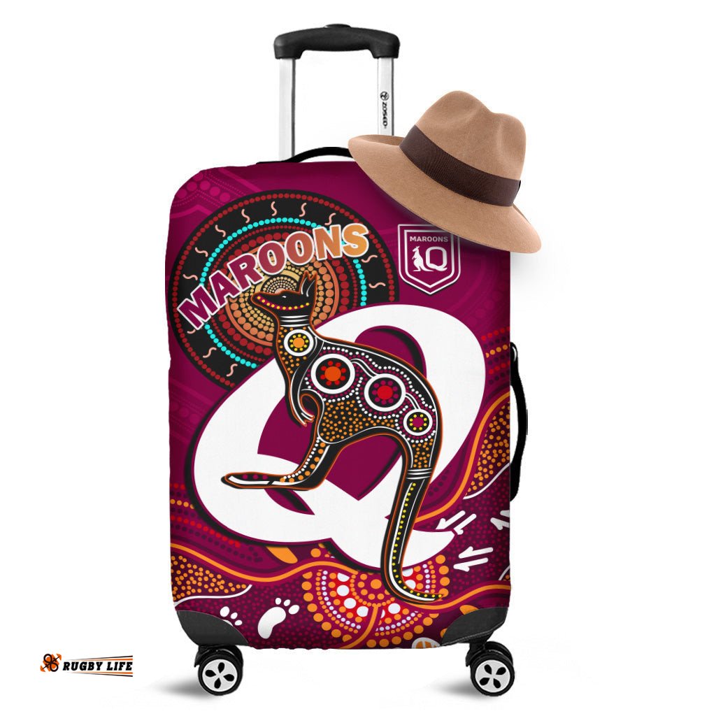 Maroons Rugby Luggage Cover Queensland Kangaroo Aboriginal Dot Paintings