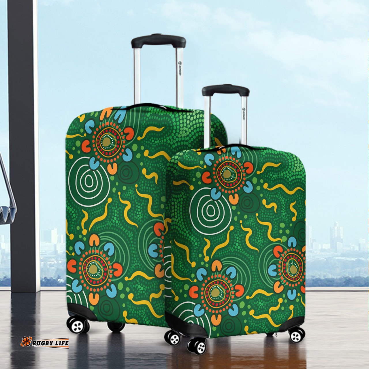 Australia Aboriginal Green Painting With Aboriginal Inspired Dot Luggage Cover