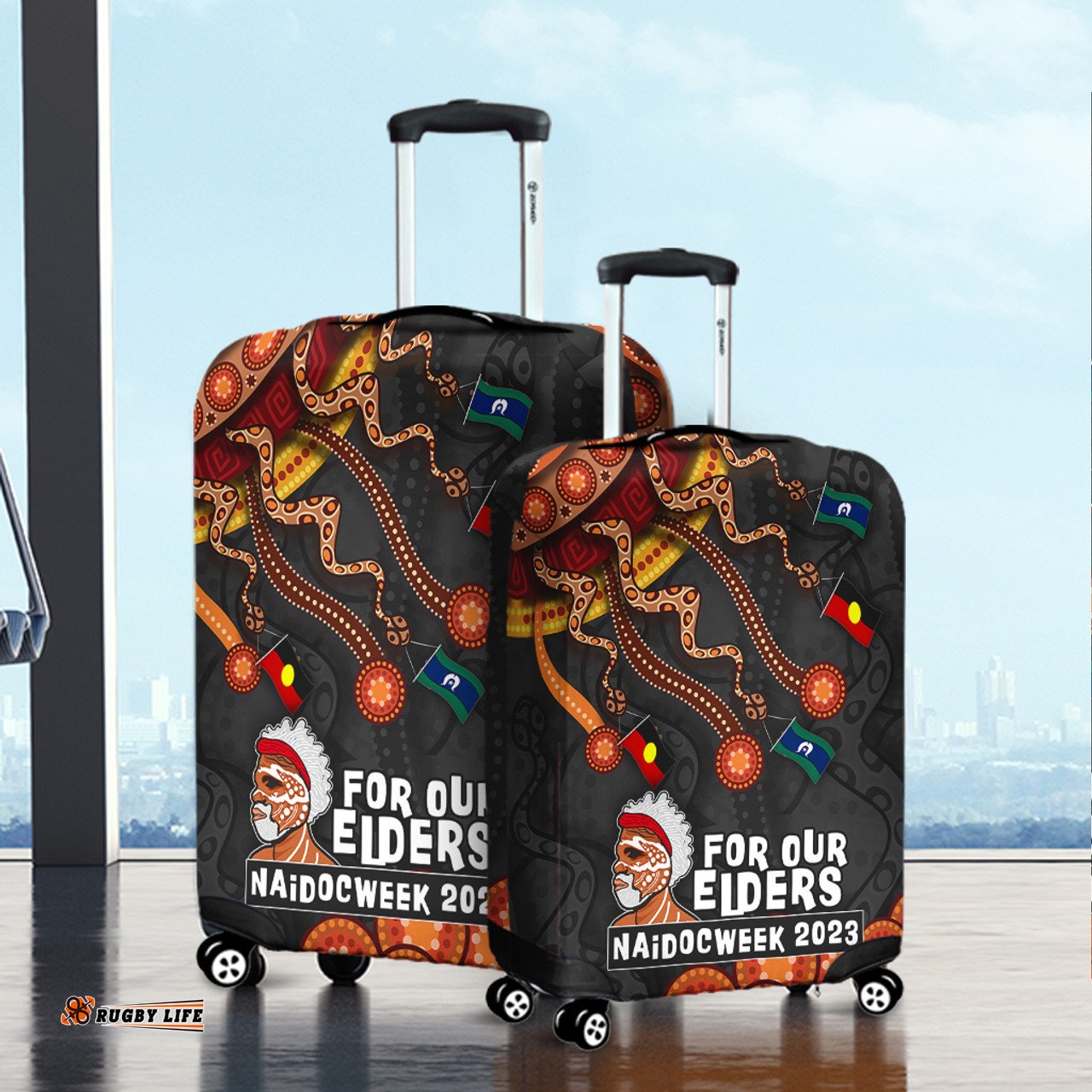 Australia For Our Elders Naidoc Week Snake Aboriginal Painting With Flag Luggage Cover