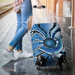 Aboriginal Dolphins Luggage Cover Blue Sea