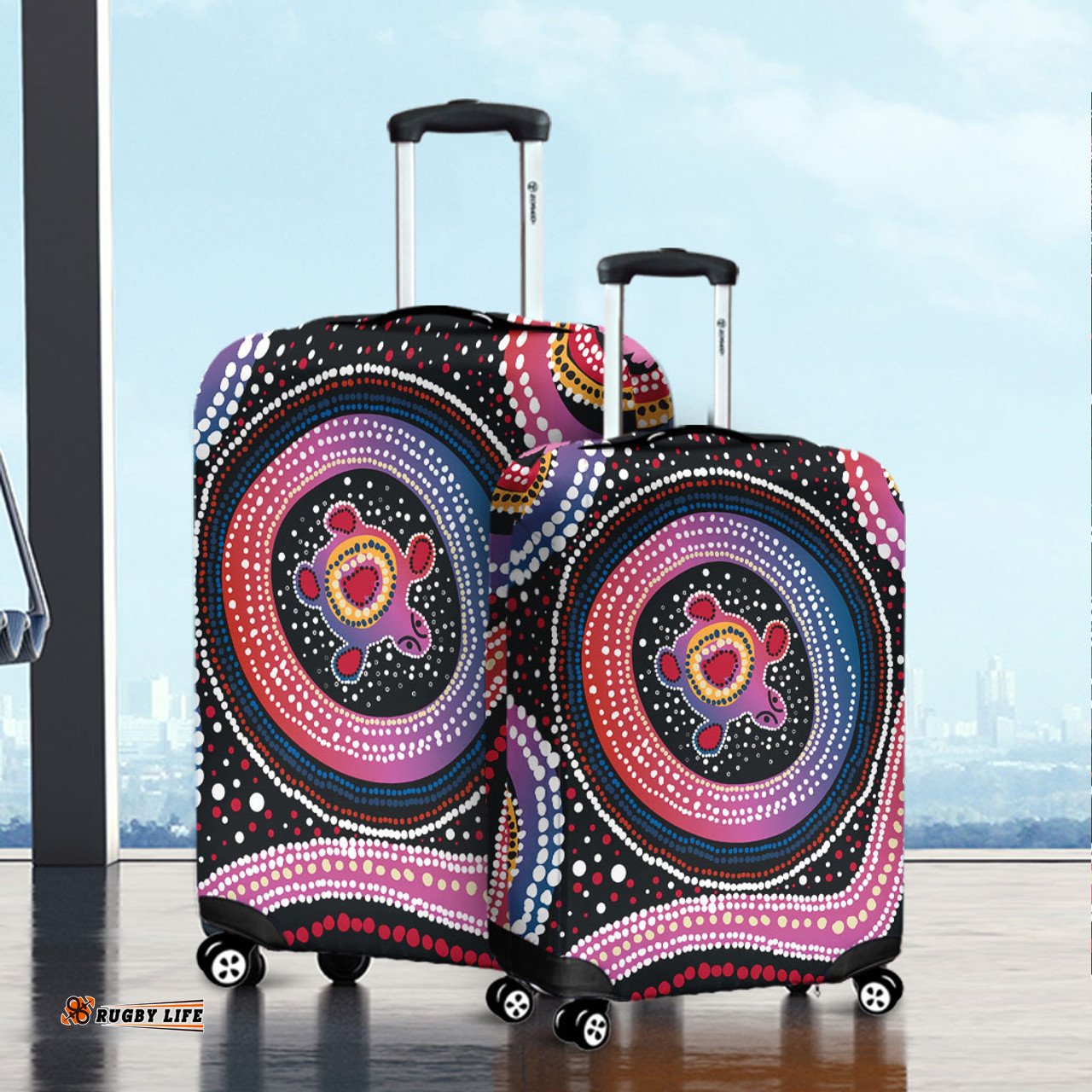 Australia Dot Painting Inspired Aboriginal Turtles With Dot In Aboriginal Luggage Cover