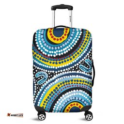 Australia Dot Painting Inspired Aboriginal Blue Aboriginal Style Dot Art Luggage Cover