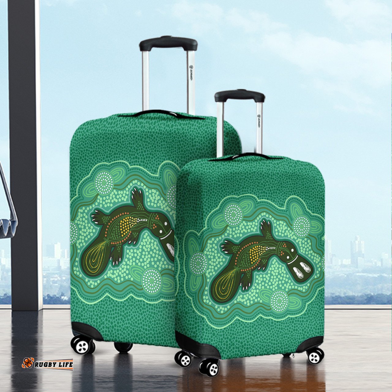 Australia Aboriginal Green Platypus Aboriginal Art Inspired Luggage Cover