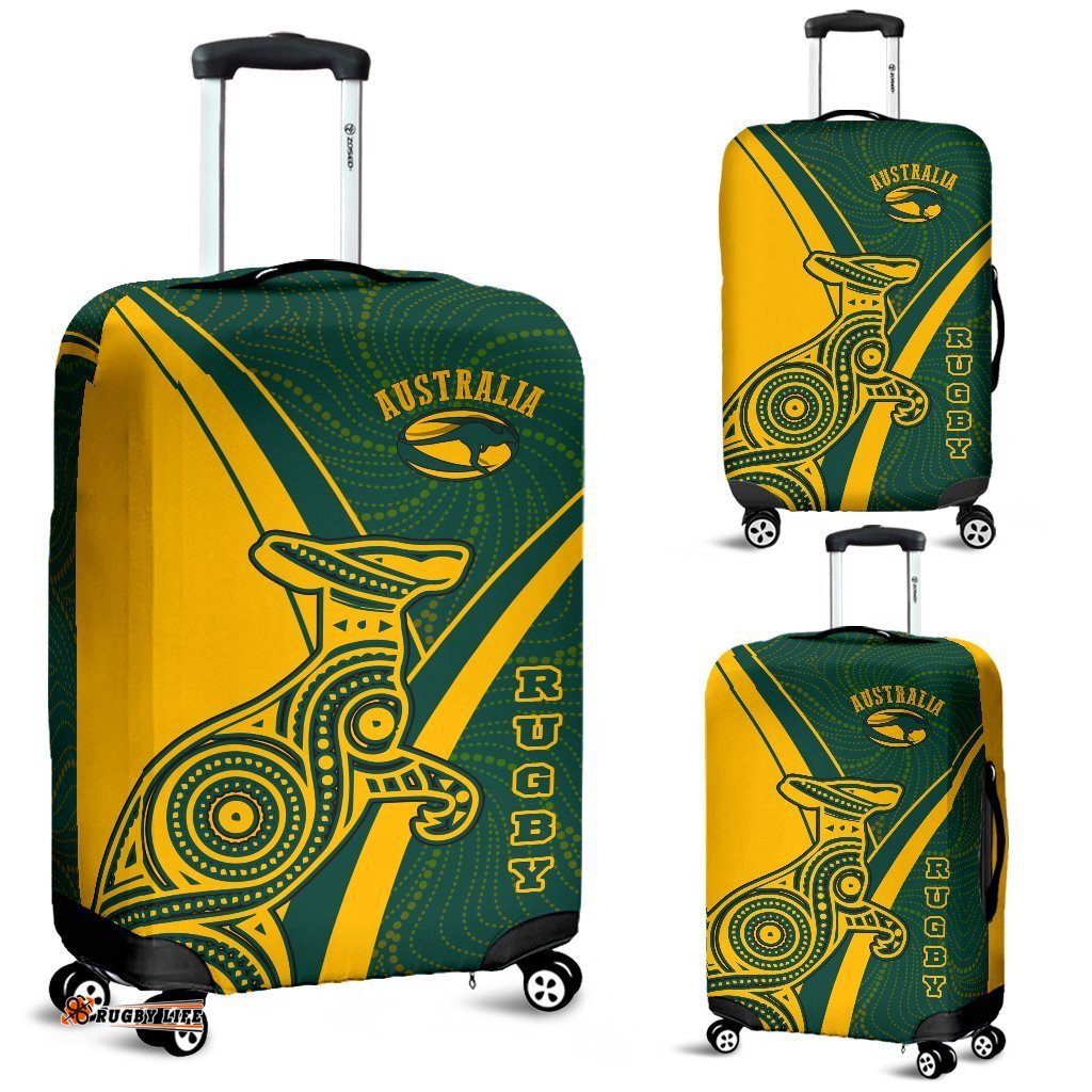 Rugby Luggage Cover Australian Rugby Kangaroo and Aboriginal Patterns