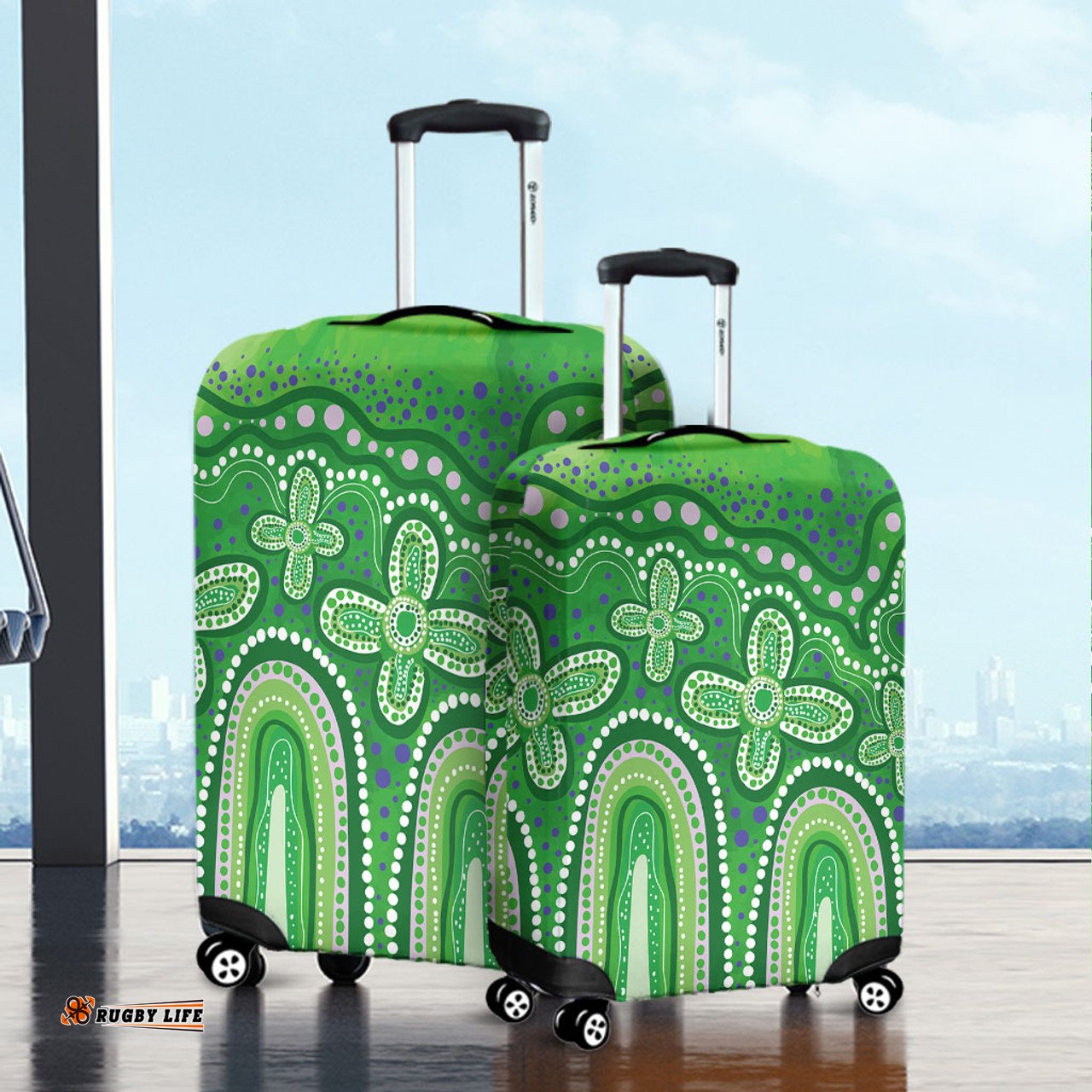 Australia Aboriginal Dot painting illustration in Aboriginal style Green Luggage Cover