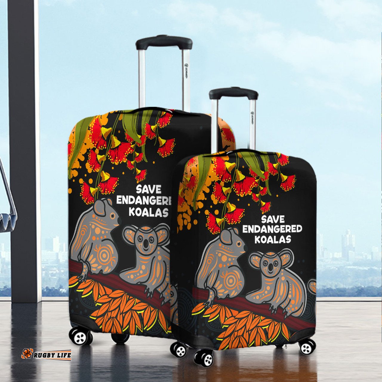 Australia Koala Aboriginal Save Endangered Koalas Red Bottle Brush Flower Luggage Cover