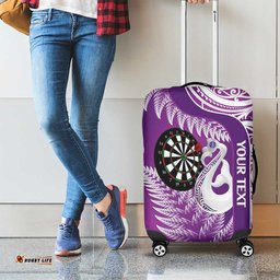 Personalised New Zealand Darts Luggage Cover Aotearoa Fern Mix Paua Shell Manaia Purple