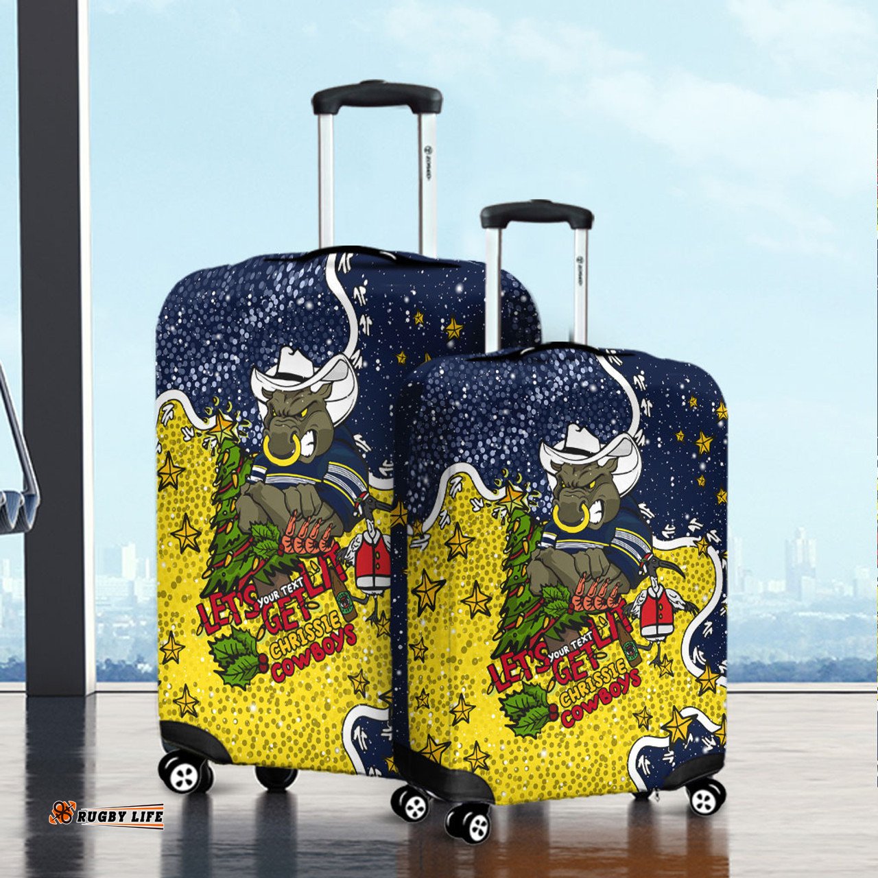 North Queensland Cowboys Christmas Custom Let's Get Lit Chrisse Pressie Luggage Cover