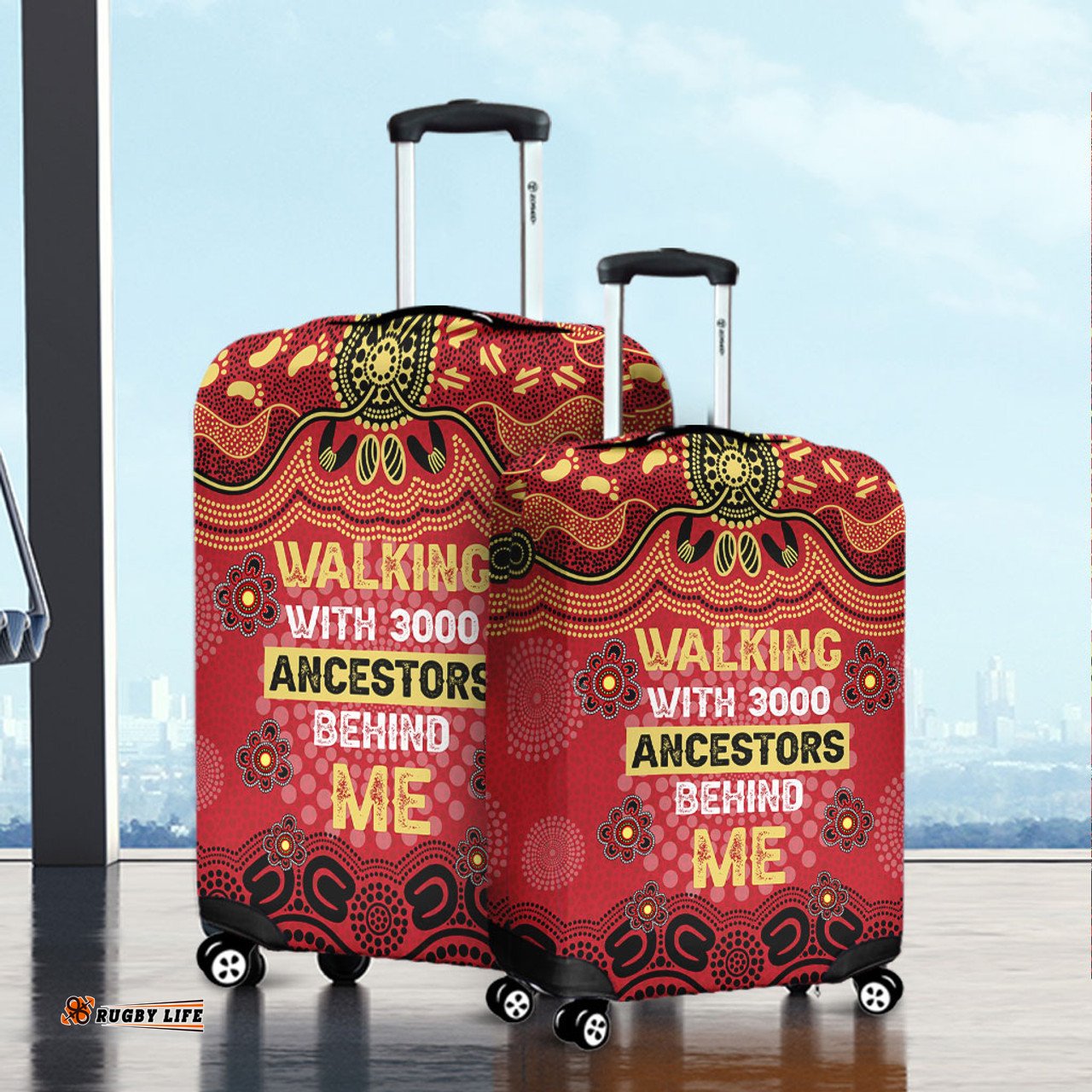 Australia Aboriginal Walking with 3000 Ancestors Behind Me Red and Gold Patterns Luggage Cover