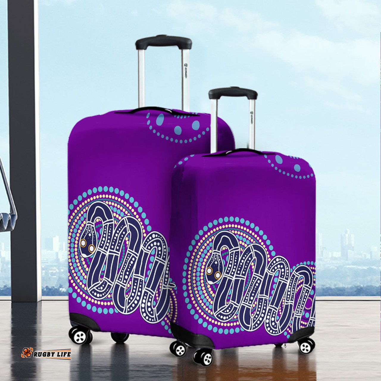 Australia Aboriginal Purple Rainbow Serpent Dreaming Inspired Luggage Cover