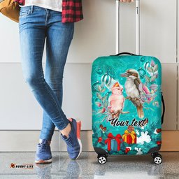 Personalised Kookaburra and Cockatoo Luggage Cover Australia Merry Christmas Aboriginal Teal Style