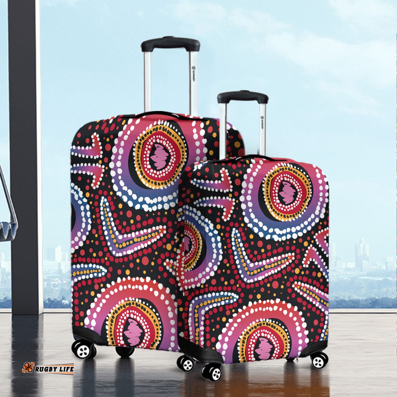 Australia Dot Painting Inspired Aboriginal Boomerang From Aboriginal Art Luggage Cover
