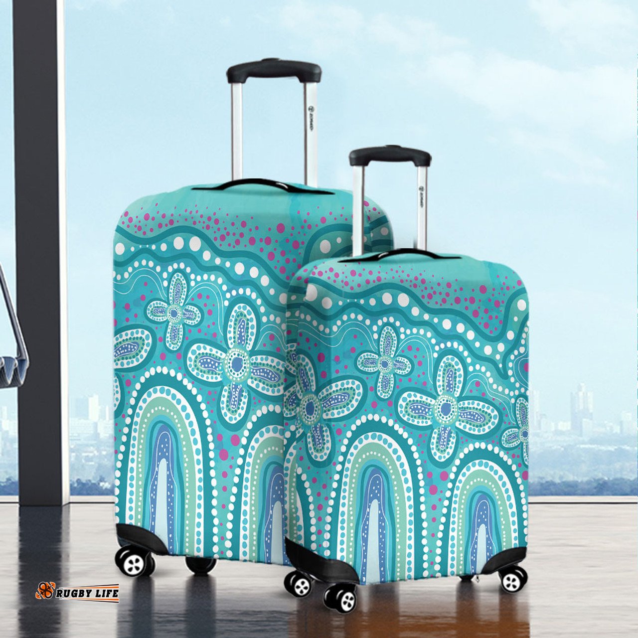 Australia Aboriginal Dot painting illustration in Aboriginal style Turquoise Luggage Cover