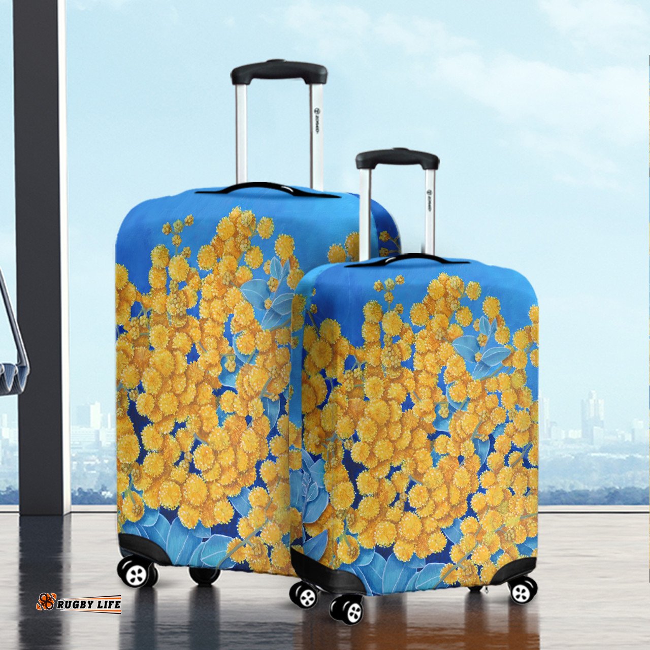 Australia Golden Wattle Golden Wattle Blue Background Oil Painting Art Luggage Cover
