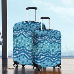 Australia Traditional Aboriginal Dot Patterns Blue Background Luggage Cover
