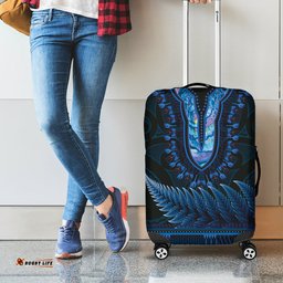 Blue African Dashiki With Aotearoa Maori Luggage Cover Paua Shell Mix Silver Fern