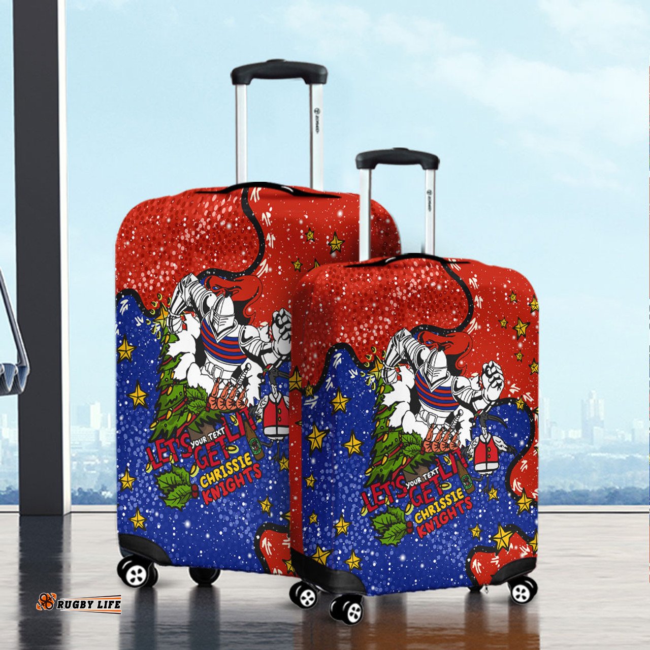 Newcastle Knights Christmas Custom Let's Get Lit Chrisse Pressie Luggage Cover