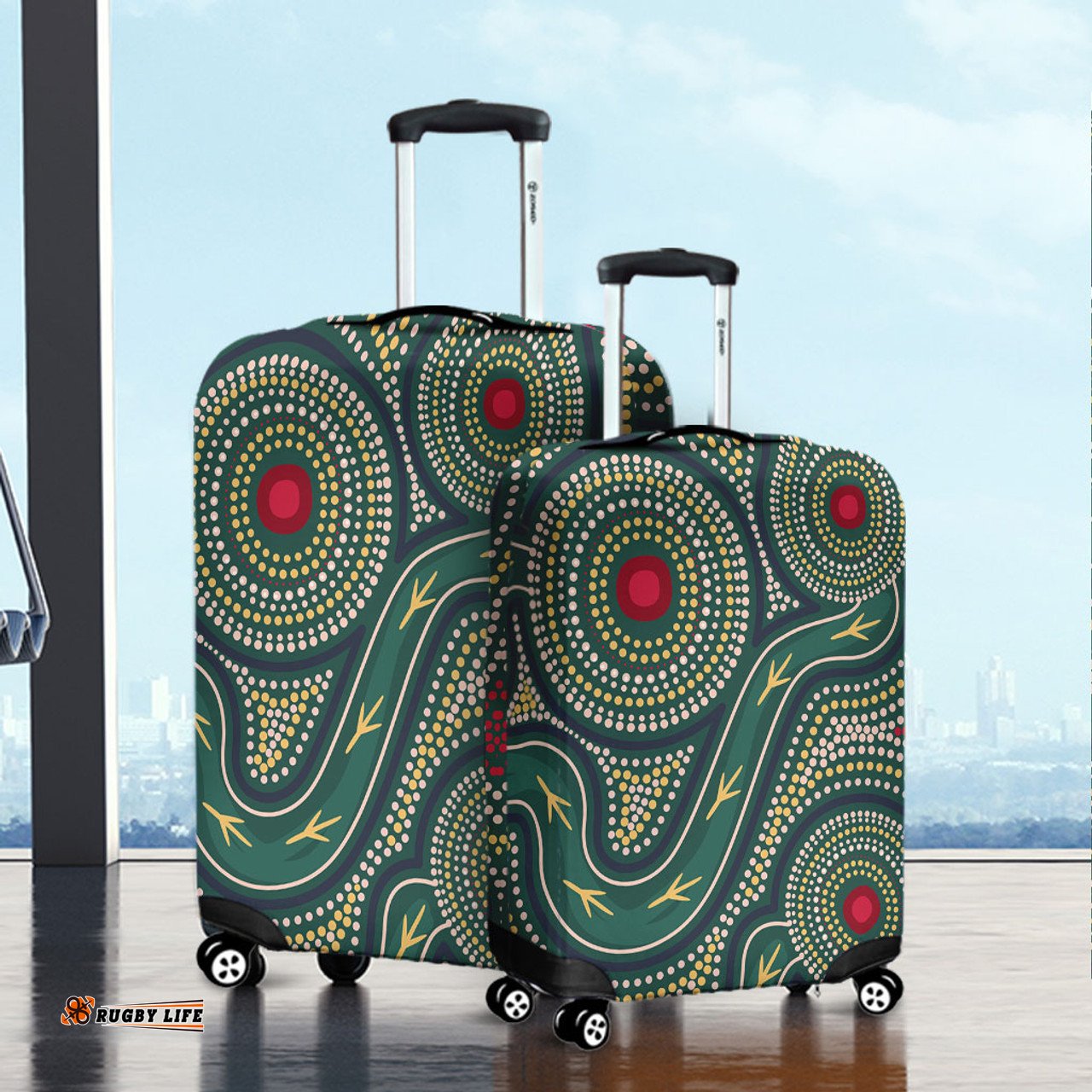 Australia Aboriginal Green Aboriginal Dot Art Style Vector Painting Luggage Cover
