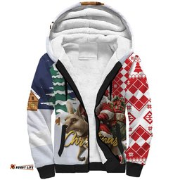 Kangaroo Australia Christmas Sherpa Hoodie Xmas Pattern