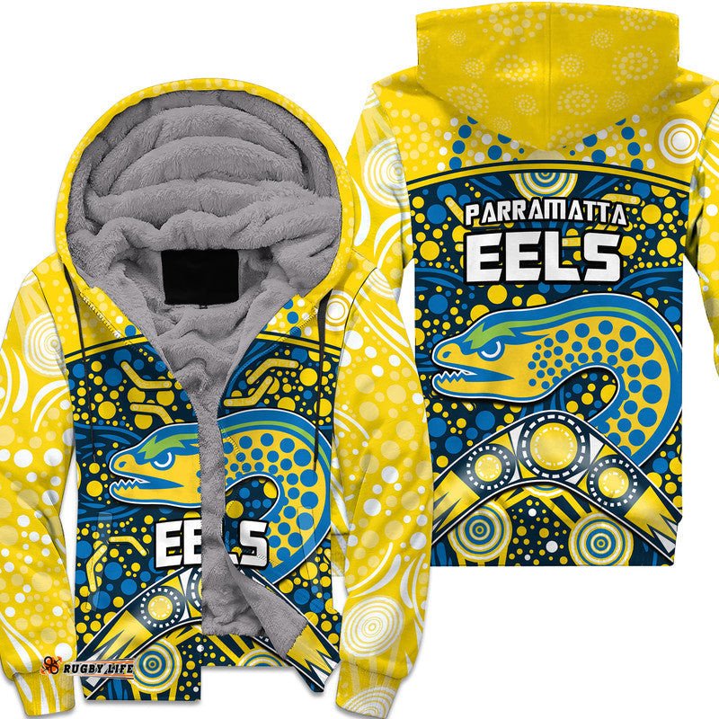Parramatta Eels Rugby Sherpa Hoodie Boomerang Indigenous Dots