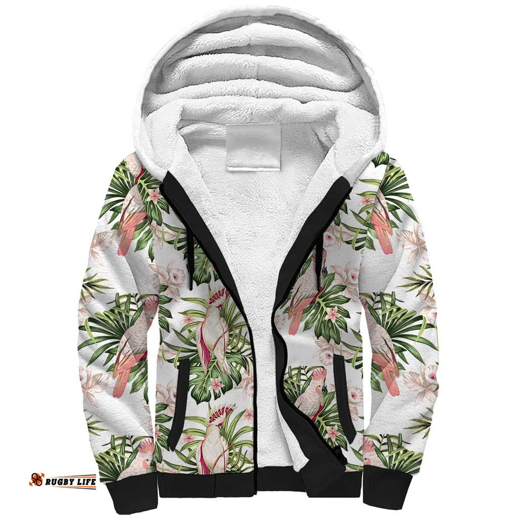 Australia Pink Cockatoo Sherpa Hoodie Aussie Orchids - Seamless Pattern
