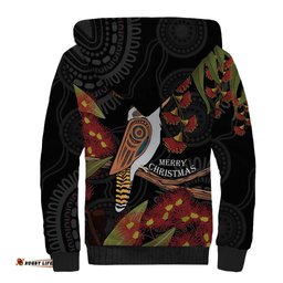 Australia Indigenous Christmas Sherpa Hoodie Kookaburra Aboriginal