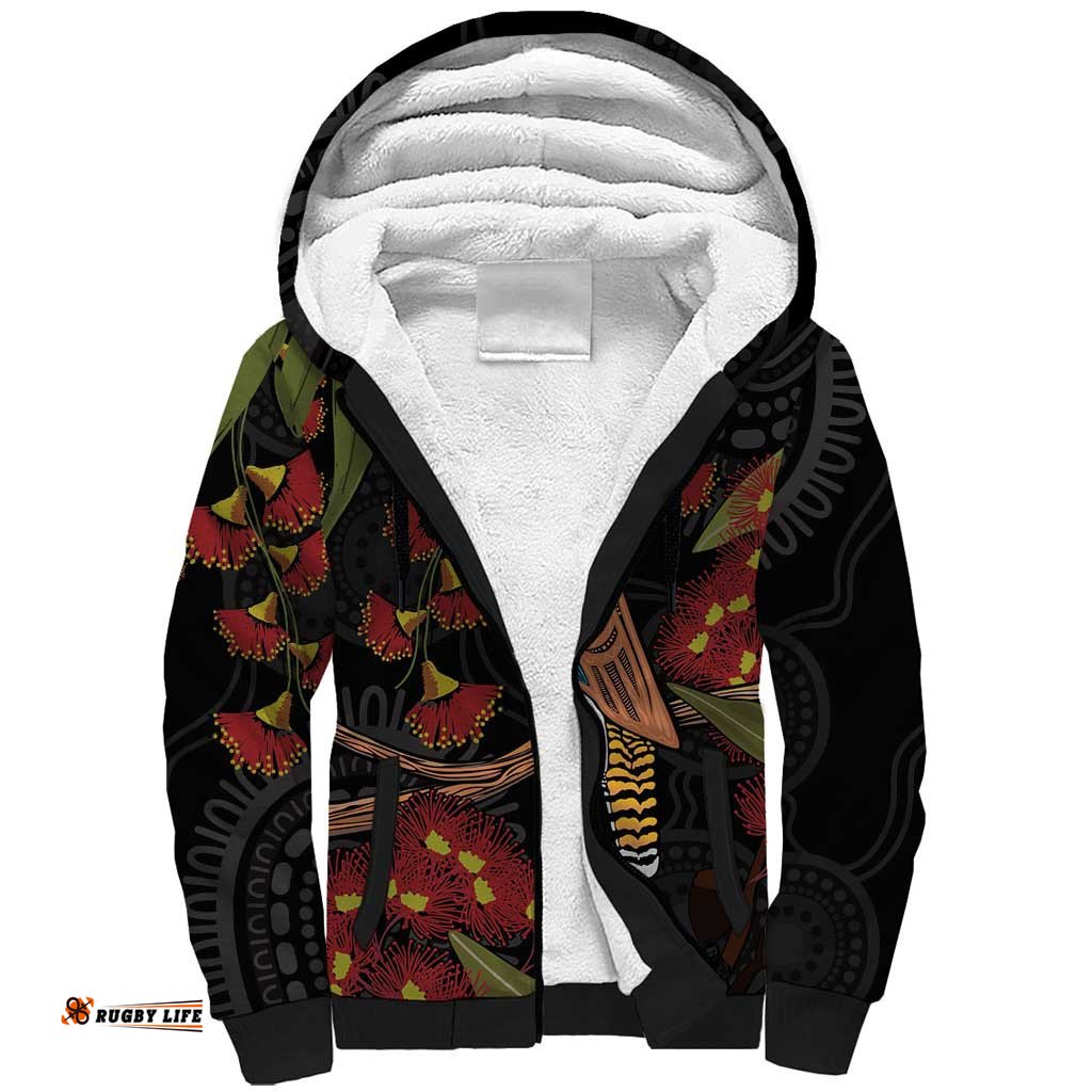 Australia Indigenous Christmas Sherpa Hoodie Kookaburra Aboriginal