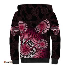 Australia Indigenous Sherpa Hoodie Breast Cancer Ribbon Aboriginal Art - Black