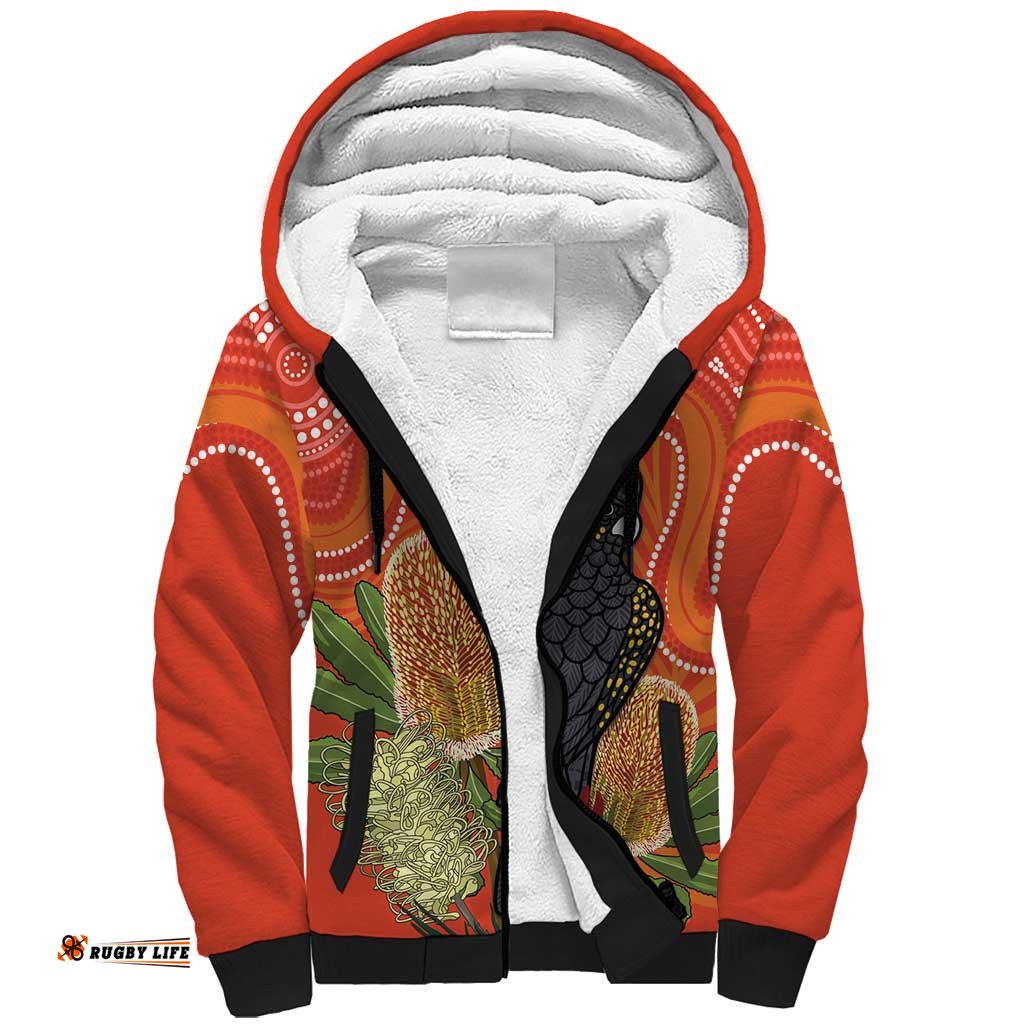 Personalised Australia Banksia And Black Cockatoo Sherpa Hoodie Aboriginal Art