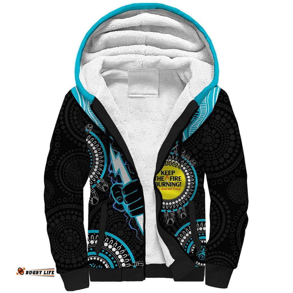 Custom AFL Power NAIDOC Week Sherpa Hoodie Keep The Fire Burning Indigenous Art