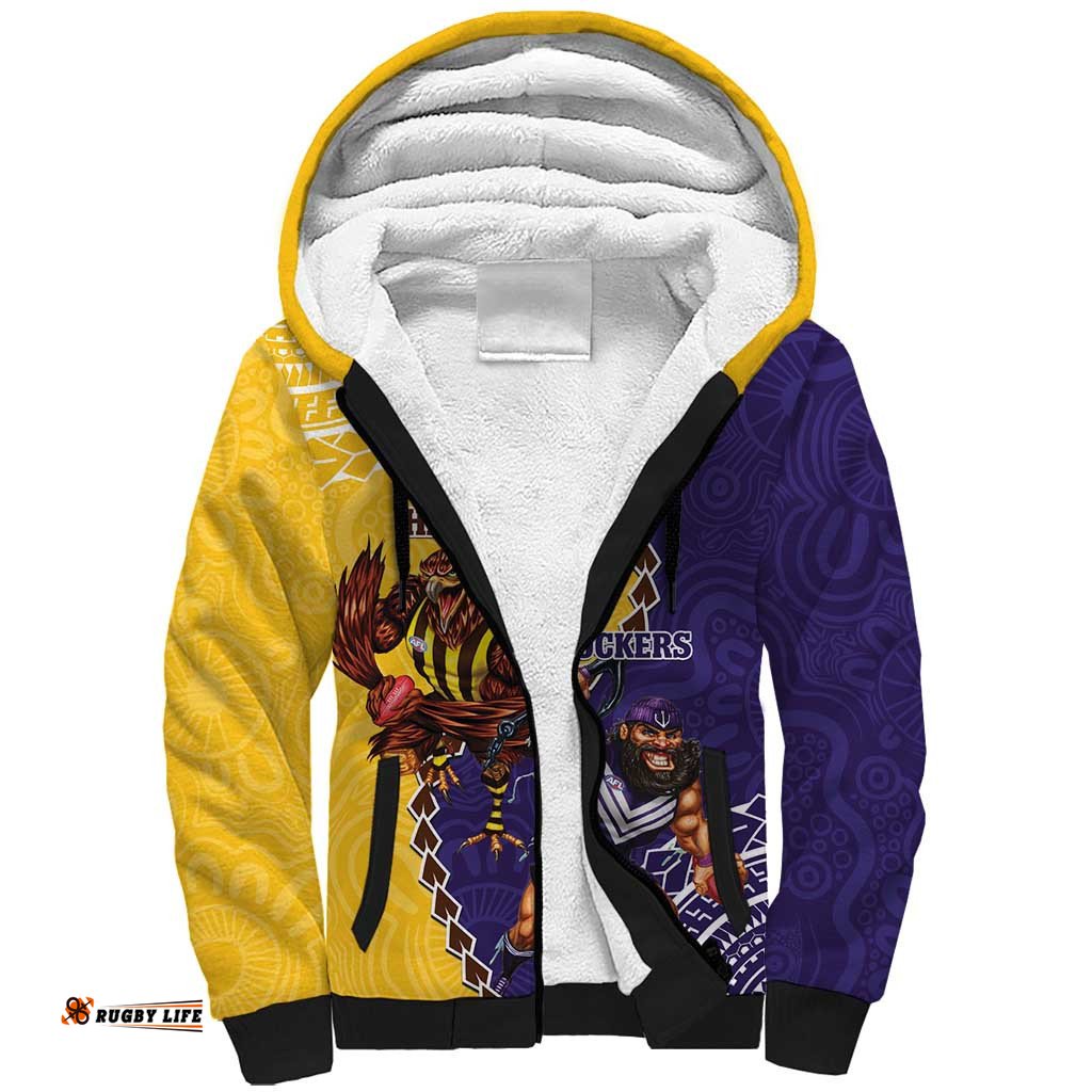 Custom Dockers And Hawks Football Sherpa Hoodie Aboriginal Mix Polynesian Pattern