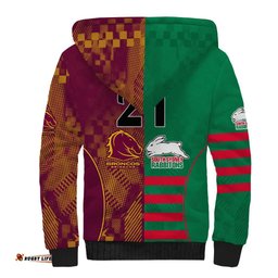 Custom NRL Rabbitohs and Broncos Sherpa Hoodie Sporty Style