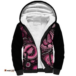 Personalised Australia Indigenous Sherpa Hoodie Breast Cancer Ribbon Think Pink - Black Version