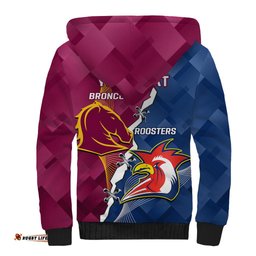 Personalised Roosters And Broncos Rugby Sherpa Hoodie NRL 2024 Dynamic Together