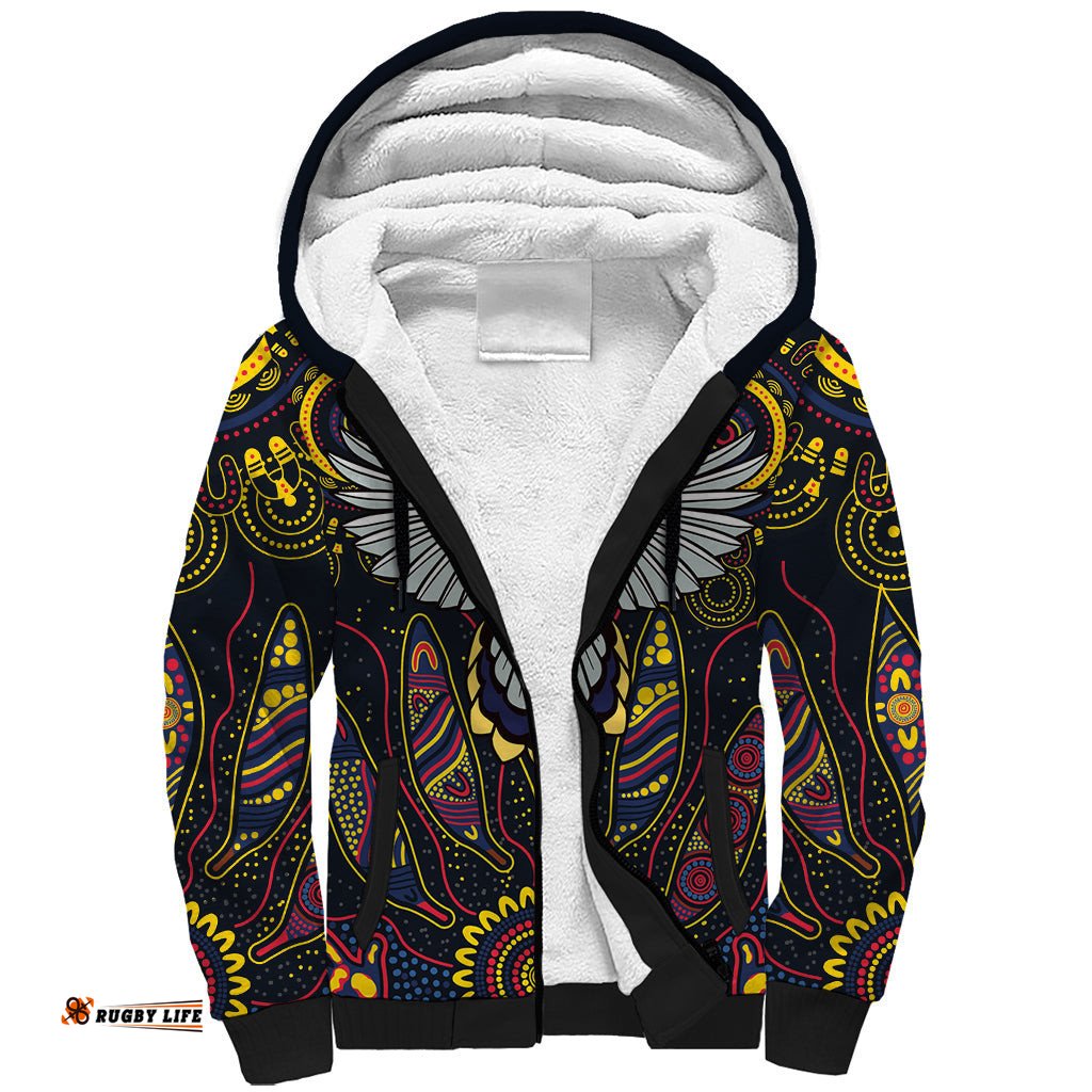Custom Adelaide Football Sherpa Hoodie With Crow Aboriginal Art Style