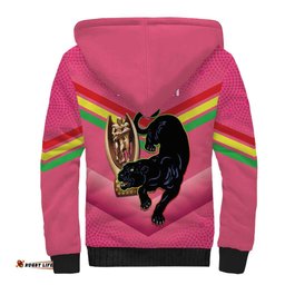 Personalised Panthers Rugby 2024 Sherpa Hoodie Mascot With Trophy Go Champions Aboriginal Art - Pink