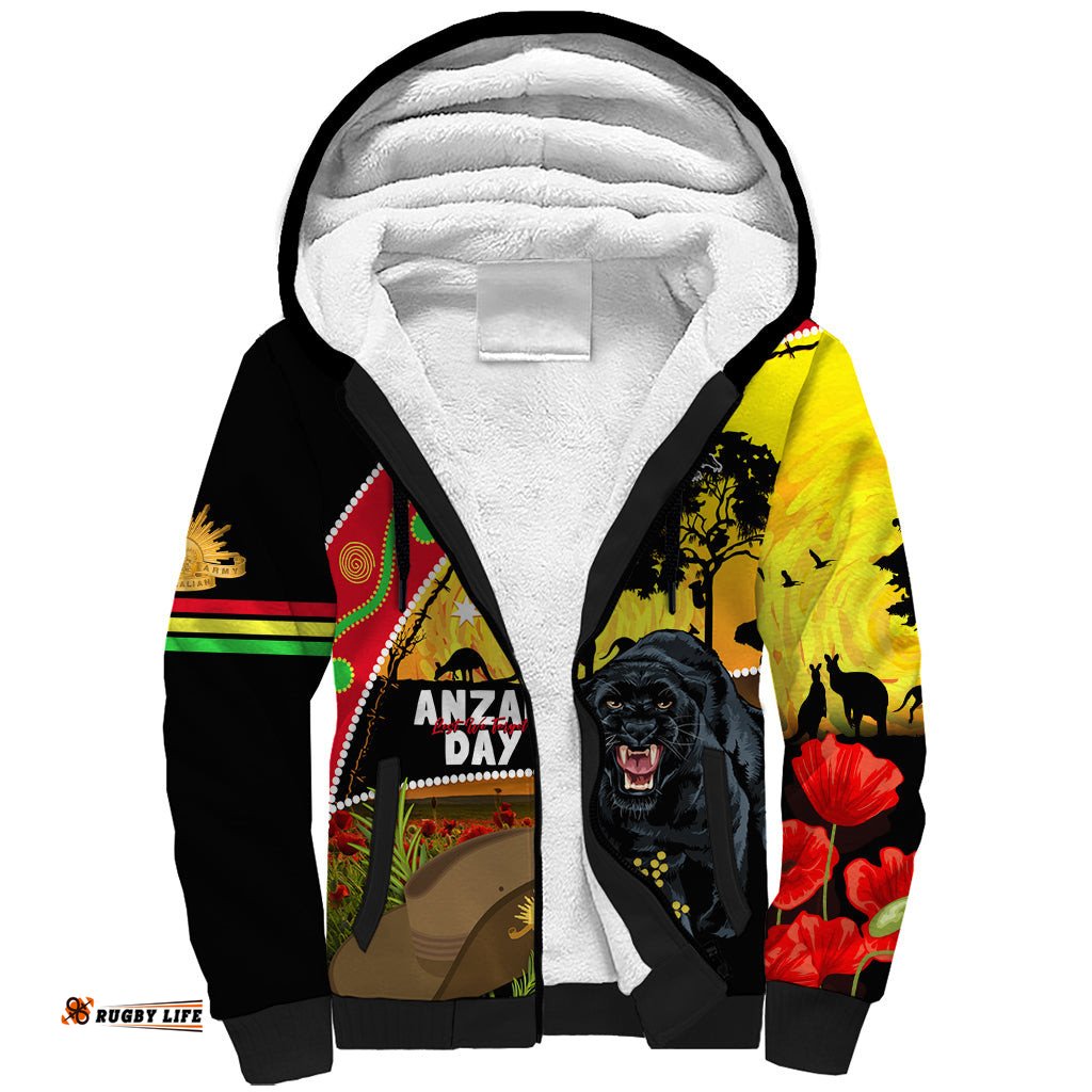 Panthers ANZAC Day Sherpa Hoodie Pennies Mascot Rosemary Starring Night Style