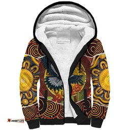 Aboriginal Magpies Dots Art Sherpa Hoodie Native Australian Animals