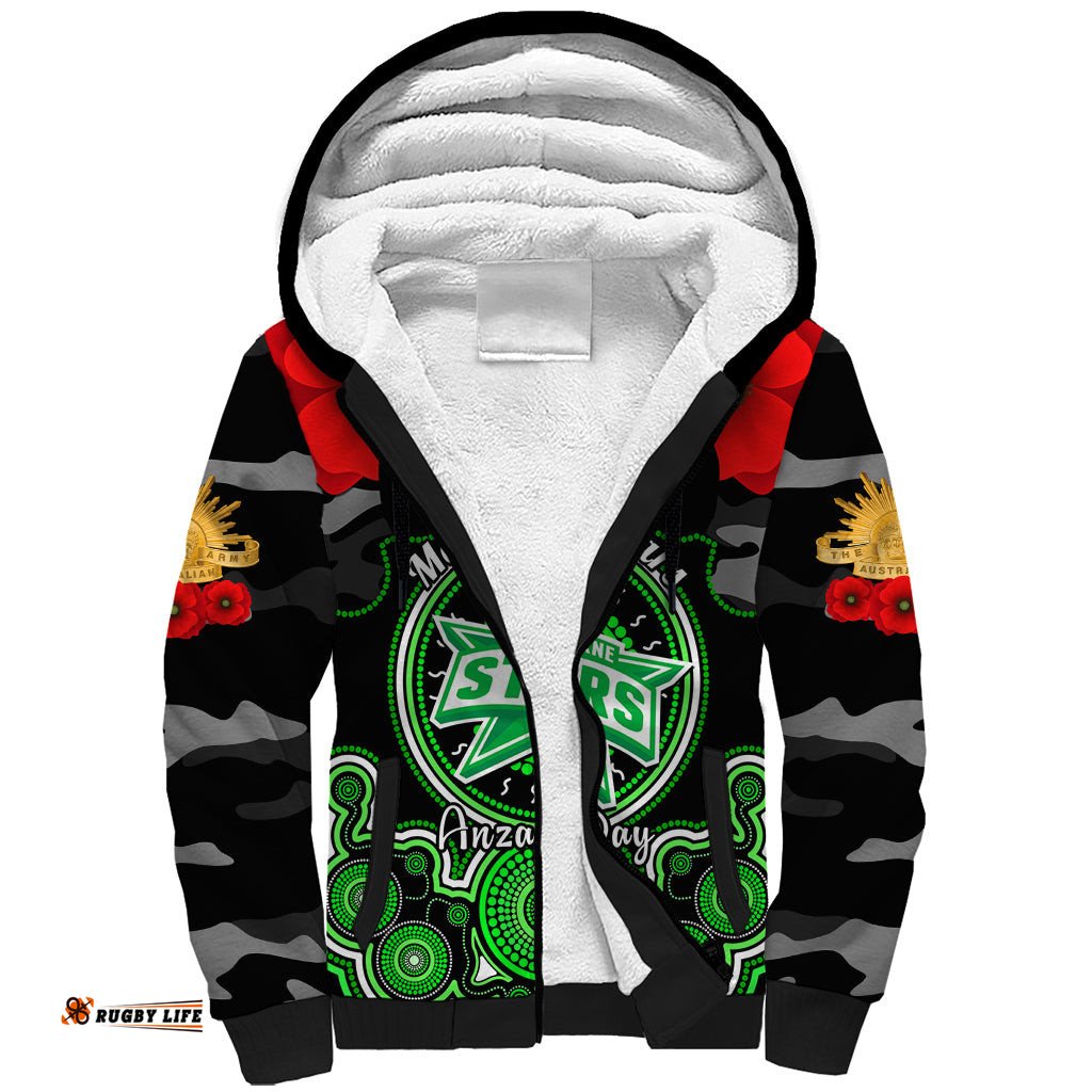 Melbourne Stars ANZAC 2024 Sherpa Hoodie Lest We Forget Poppy Mix Camouflage