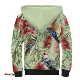 Australia Christmas Sherpa Hoodie Kookaburra Santa on Callistemon - Pastel