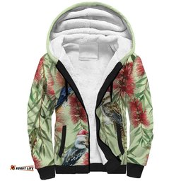 Australia Christmas Sherpa Hoodie Kookaburra Santa on Callistemon - Pastel