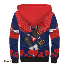 Custom Roosters Rugby ANZAC Sherpa Hoodie Sydney Gallipoli Soldier With Aboriginal Art