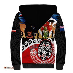New Zealand Waitangi And ANZAC Day Sherpa Hoodie Aotearoa Maori Tiki With Last Post