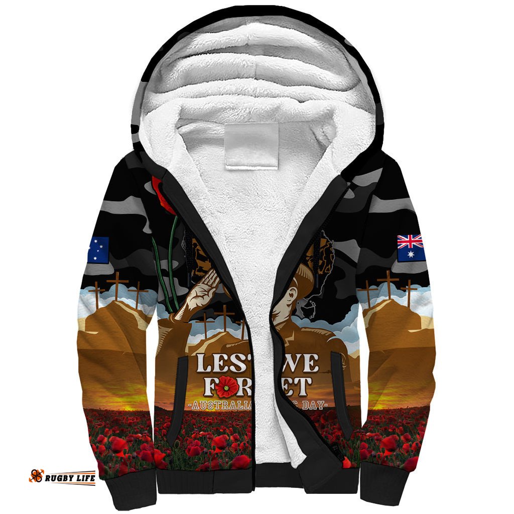 Australia ANZAC Day Sherpa Hoodie Lest We Forget Australian Army Corps