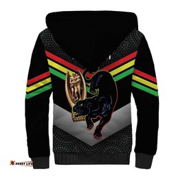 Personalised Panthers Rugby 2024 Sherpa Hoodie Mascot With Trophy Go Champions Aboriginal Art