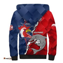 Personalised Dolphins And Roosters Rugby Sherpa Hoodie NRL Sporty Style