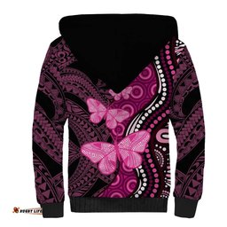 Think Pink Breast Cancer Awareness Sherpa Hoodie Butterfly Aboriginal Mix Polynesian Pattern