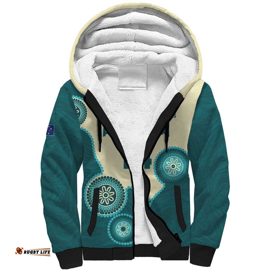 Custom Australia Boomers Sherpa Hoodie Aboriginal With Marble Pattern - Cyan